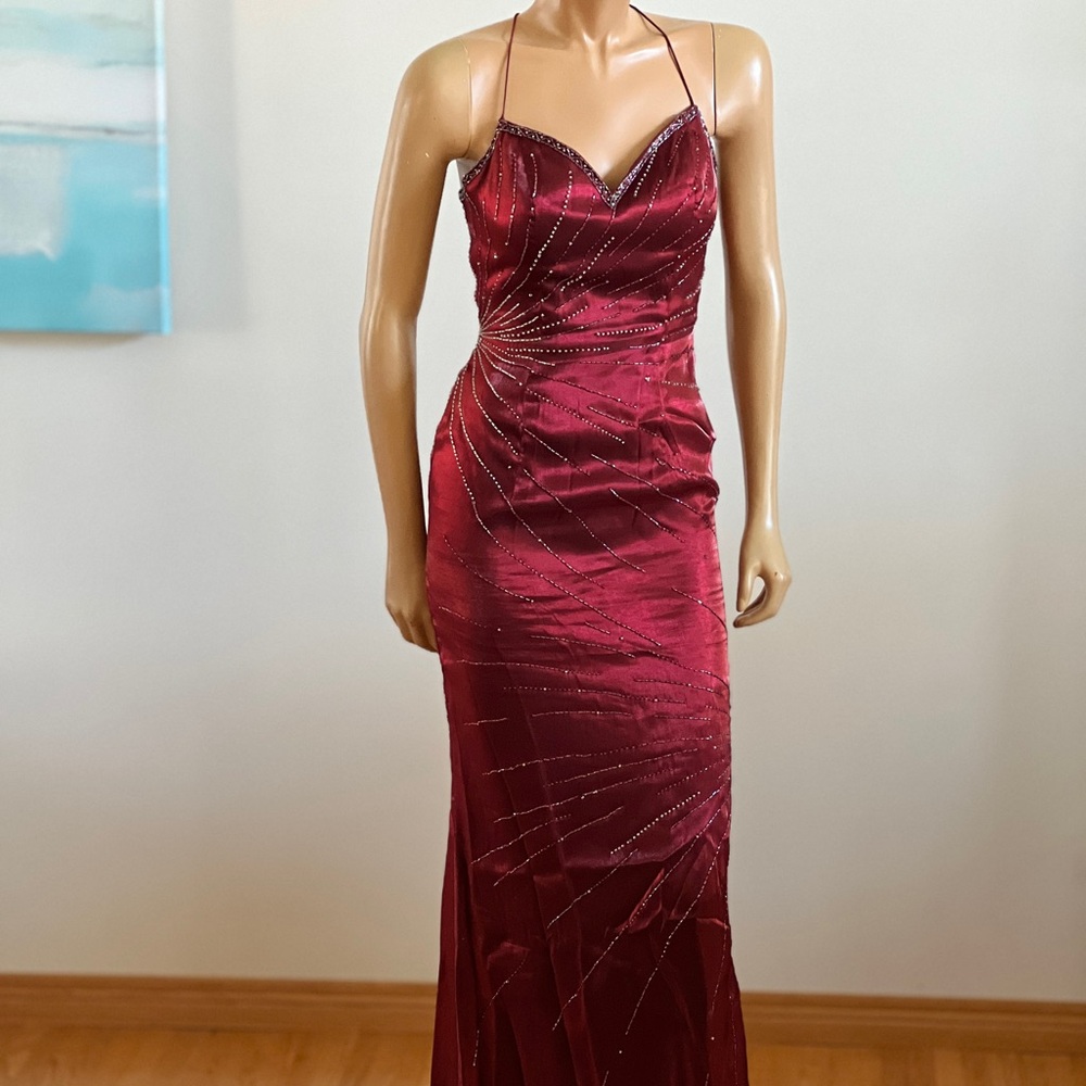 Beaded Burgundy Grad Gown
